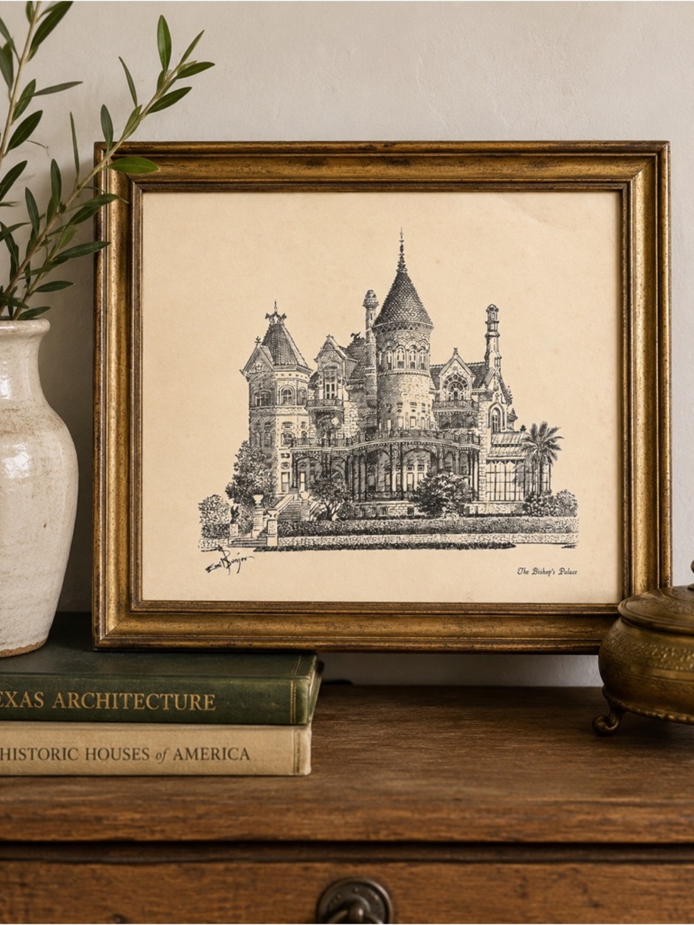 Vintage Emil Bunjes “The Bishop’s Palace” Galveston Texas Architectural Print